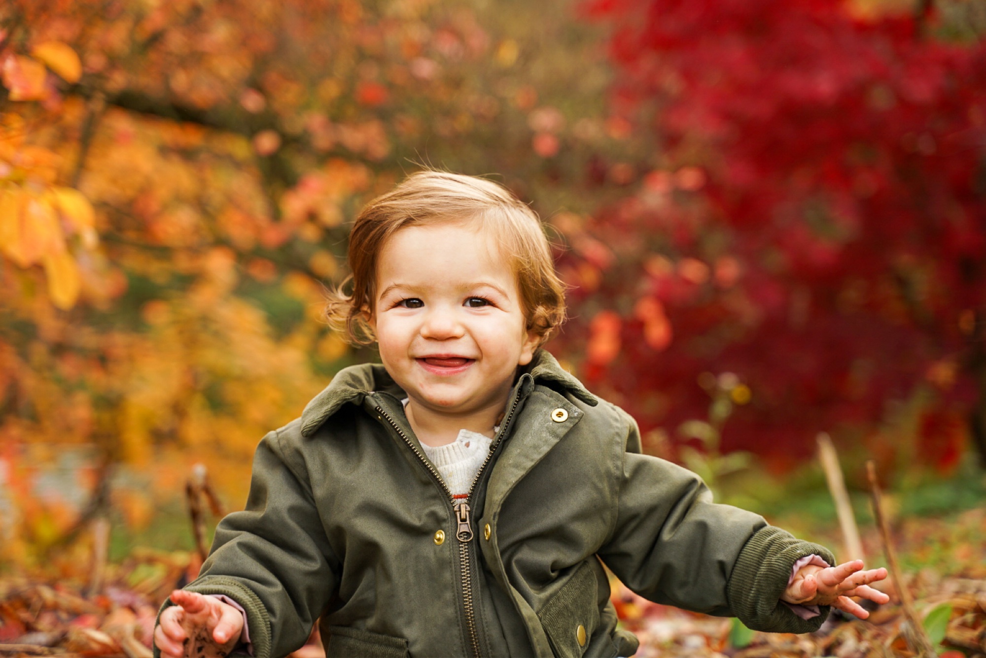 Child among autumn leaves in Buckinghamshire