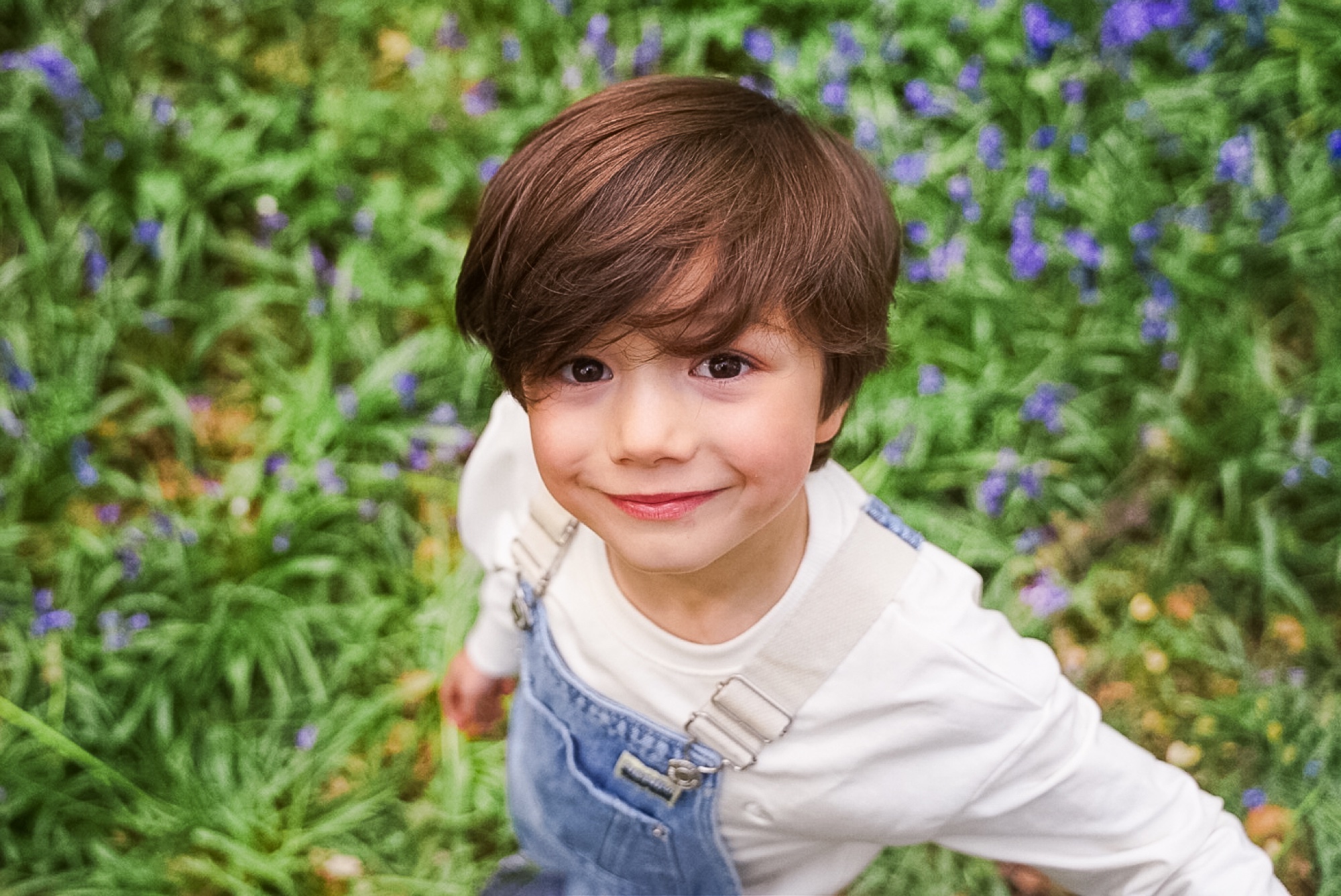 Two brothers exploring a bluebell wood during a family session in Buckinghamshire